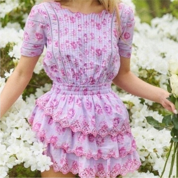 LoveShackFancy Dresses & Skirts - NWT LoveShackFancy Mavis Lilac Fusion Purple Rose Floral Mini Tiered Dress Small